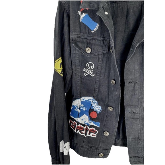 Brooklyn Black Denim Jacket  Small Japanese Tokyo Koi‎ Fish Ying Yang Rocker - Picture 5 of 6